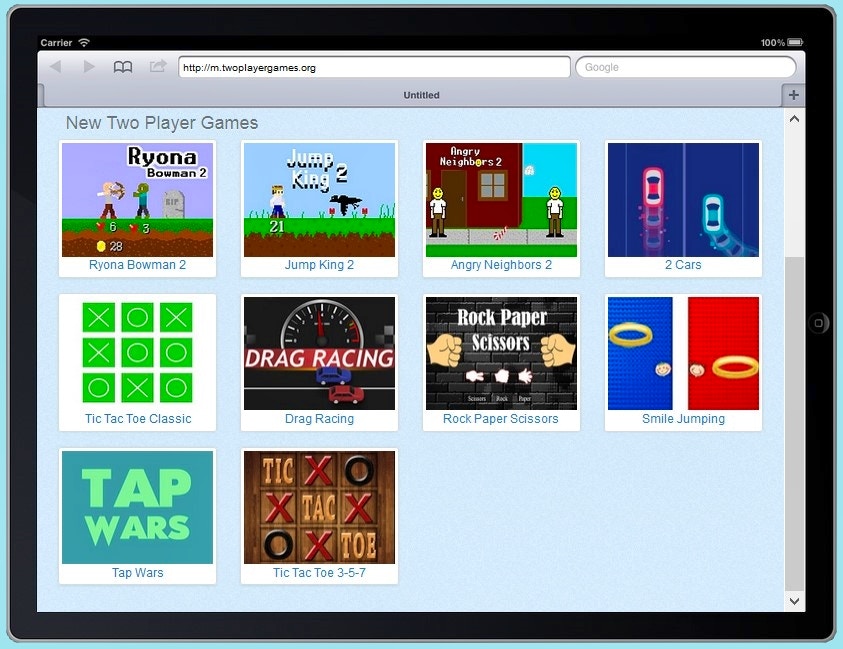 Twoplayergames.org iPad Mobile Homepage